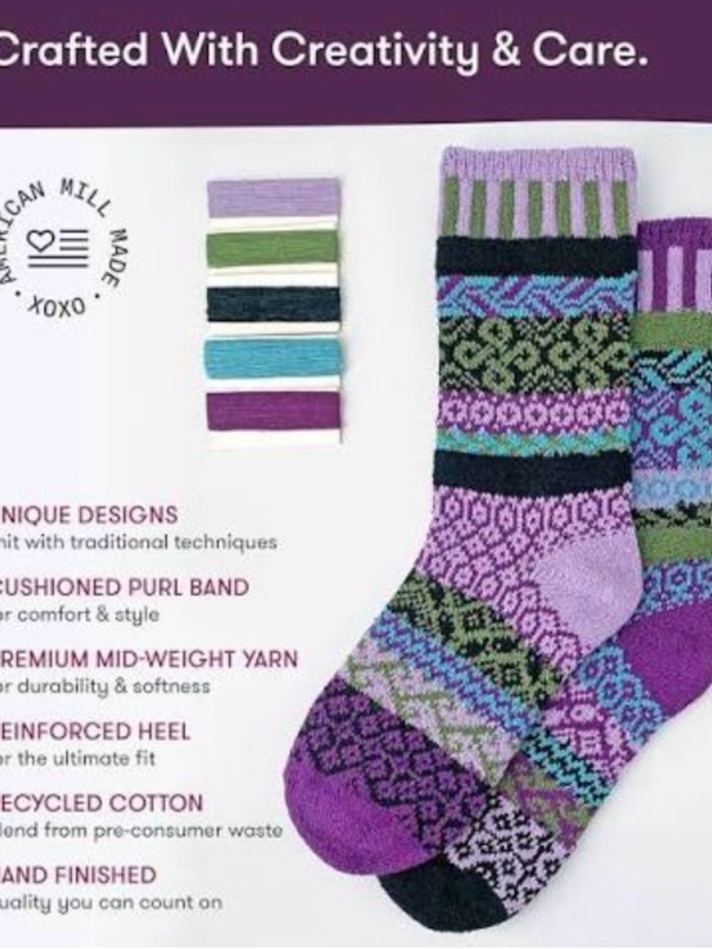 Solmate Socks Nutmeg, Navy & Cream Patterned Crew Socks - Picture 4 of 5